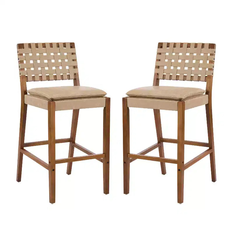 Contemporary Rubberwood and Faux Leather Upholstered Barstools (Set of 2)