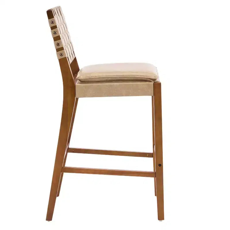 Contemporary Rubberwood and Faux Leather Upholstered Barstools (Set of 2)