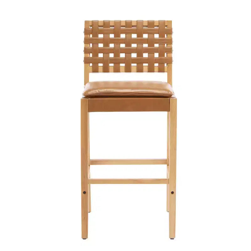 Contemporary Rubberwood and Faux Leather Upholstered Barstools (Set of 2)