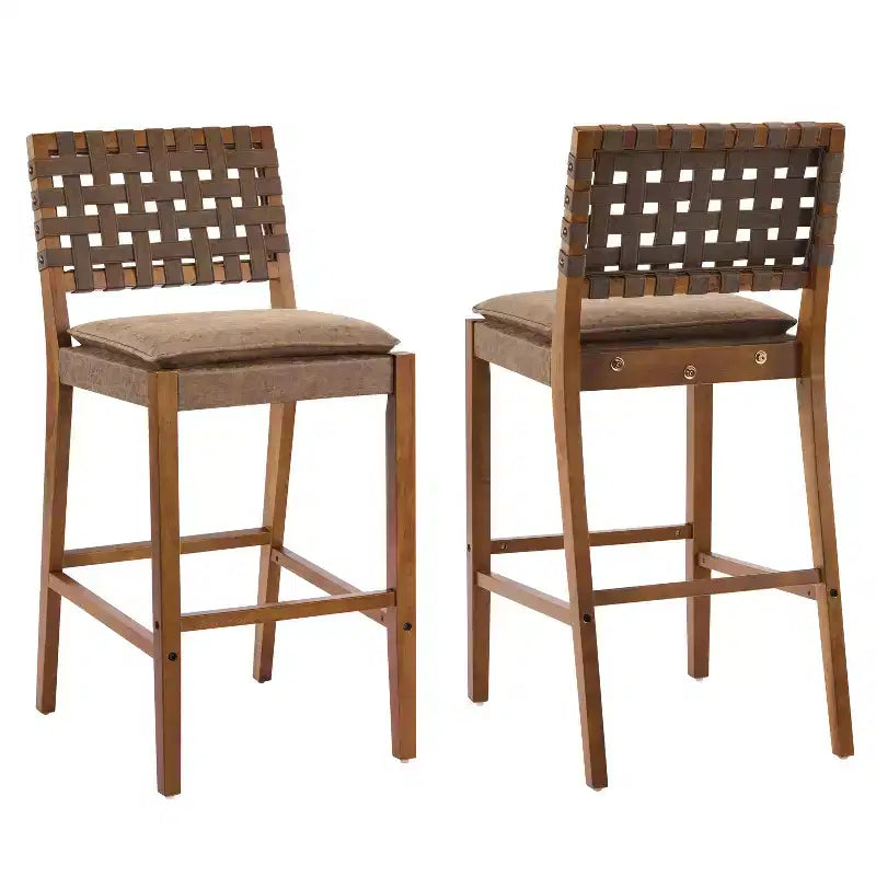 Contemporary Rubberwood and Faux Leather Upholstered Barstools (Set of 2)