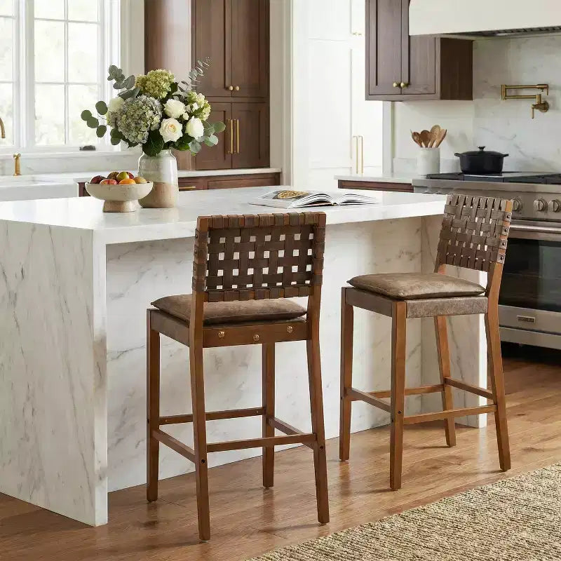 Christopher Knight Home Marc Contemporary Rubberwood and Faux Leather Upholstered Barstools (Set of 2)