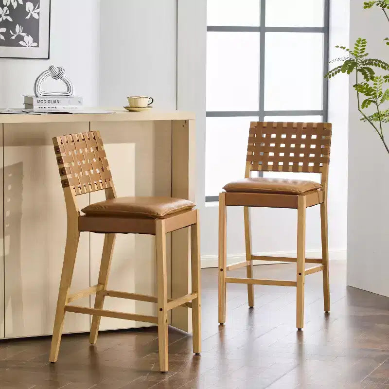 Contemporary Rubberwood and Faux Leather Upholstered Barstools (Set of 2)