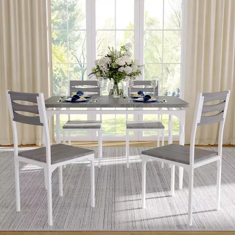 5 Piece Dining Table Set, Industrial Style Kitchen Table Set for 4, Dining Table and Chairs with Rectangular Table & 4 Chairs