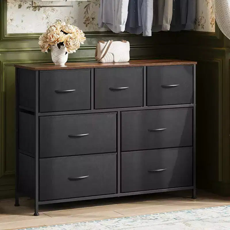7 Drawer Dresser & TV Stand, Entertainment Center with Metal Frame, Media Console for 45 TVs, for Bedroom & Living Room