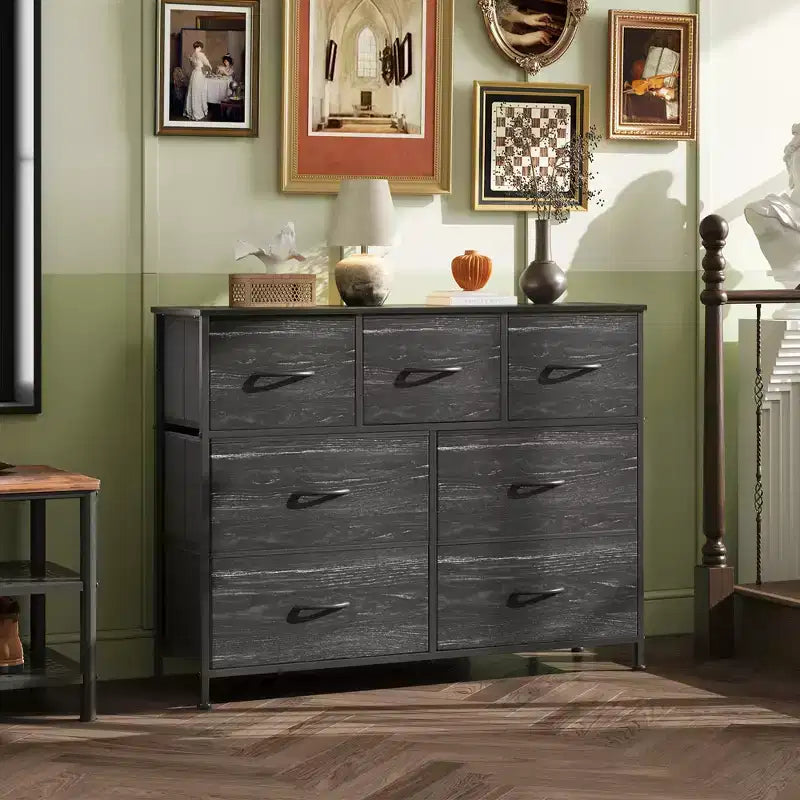 7 Drawer Dresser & TV Stand, Entertainment Center with Metal Frame, Media Console for 45 TVs, for Bedroom & Living Room