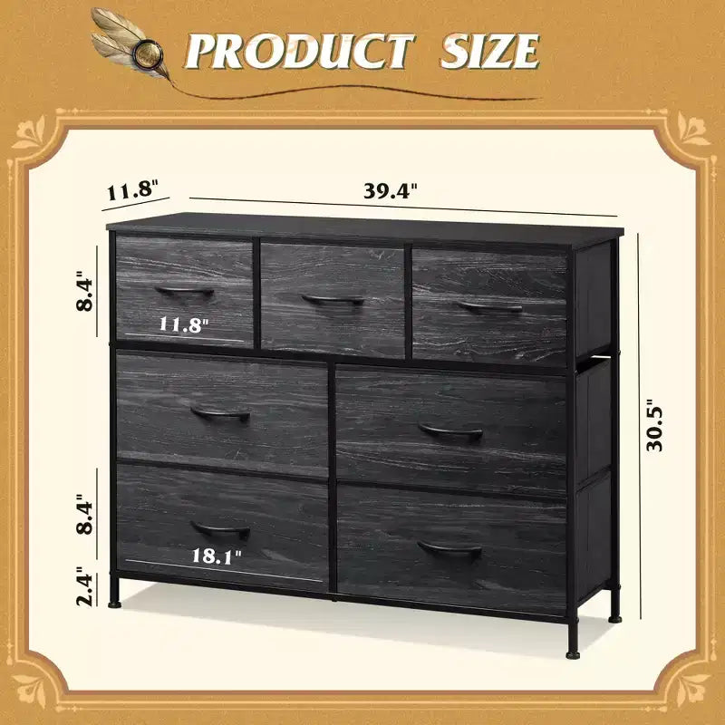 7 Drawer Dresser & TV Stand, Entertainment Center with Metal Frame, Media Console for 45 TVs, for Bedroom & Living Room