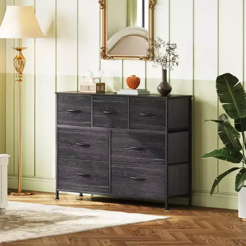 7 Drawer Dresser & TV Stand, Entertainment Center with Metal Frame, Media Console for 45 TVs, for Bedroom & Living Room