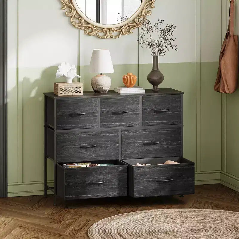 7 Drawer Dresser & TV Stand, Entertainment Center with Metal Frame, Media Console for 45 TVs, for Bedroom & Living Room