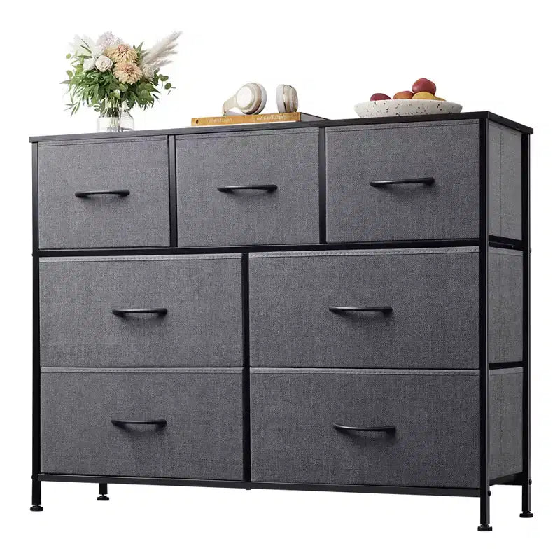 7 Drawer Dresser & TV Stand, Entertainment Center with Metal Frame, Media Console for 45 TVs, for Bedroom & Living Room