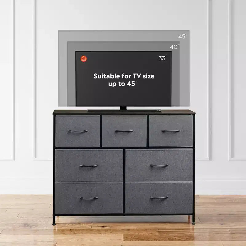 7 Drawer Dresser & TV Stand, Entertainment Center with Metal Frame, Media Console for 45 TVs, for Bedroom & Living Room