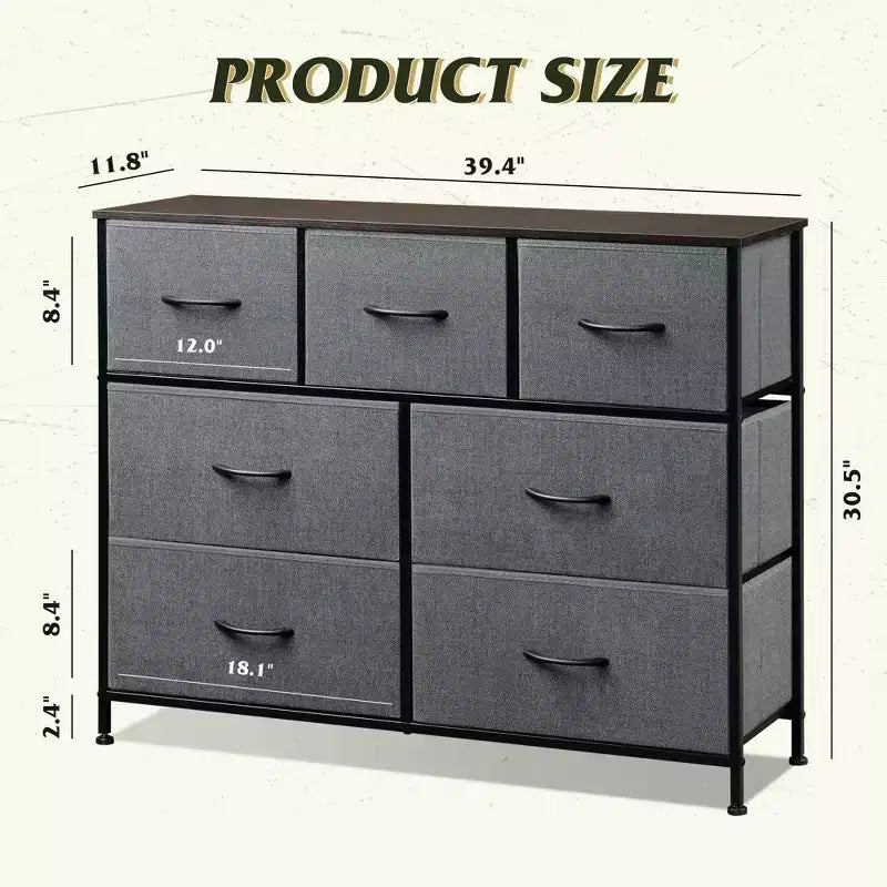 7 Drawer Dresser & TV Stand, Entertainment Center with Metal Frame, Media Console for 45 TVs, for Bedroom & Living Room