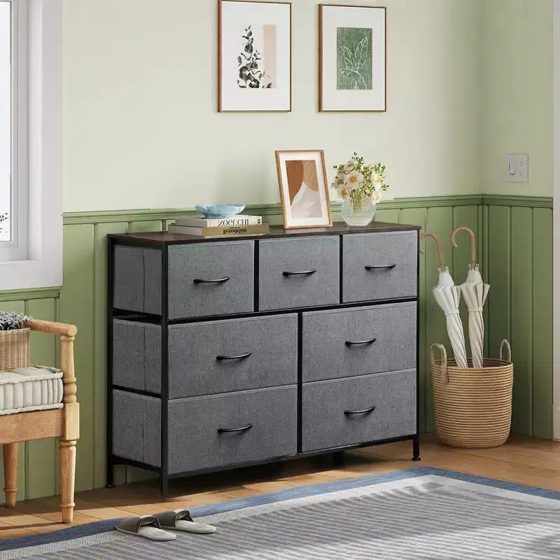 7 Drawer Dresser & TV Stand, Entertainment Center with Metal Frame, Media Console for 45 TVs, for Bedroom & Living Room