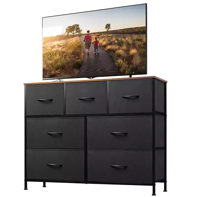 7 Drawer Dresser & TV Stand, Entertainment Center with Metal Frame, Media Console for 45 TVs, for Bedroom & Living Room