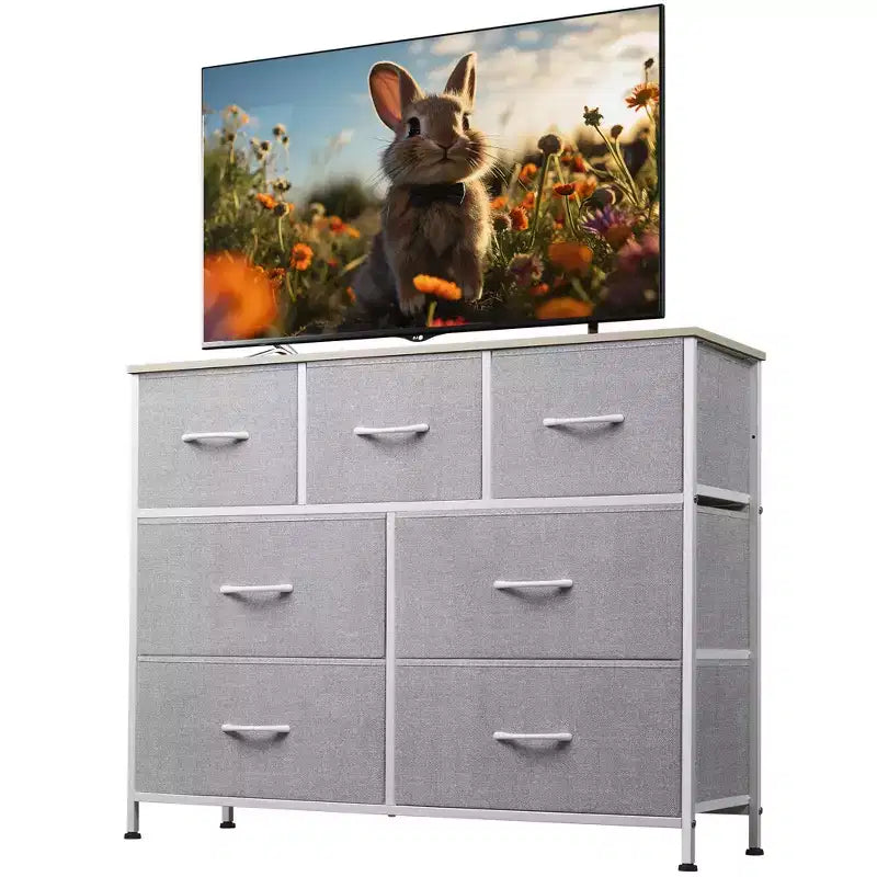 7 Drawer Dresser & TV Stand, Entertainment Center with Metal Frame, Media Console for 45 TVs, for Bedroom & Living Room