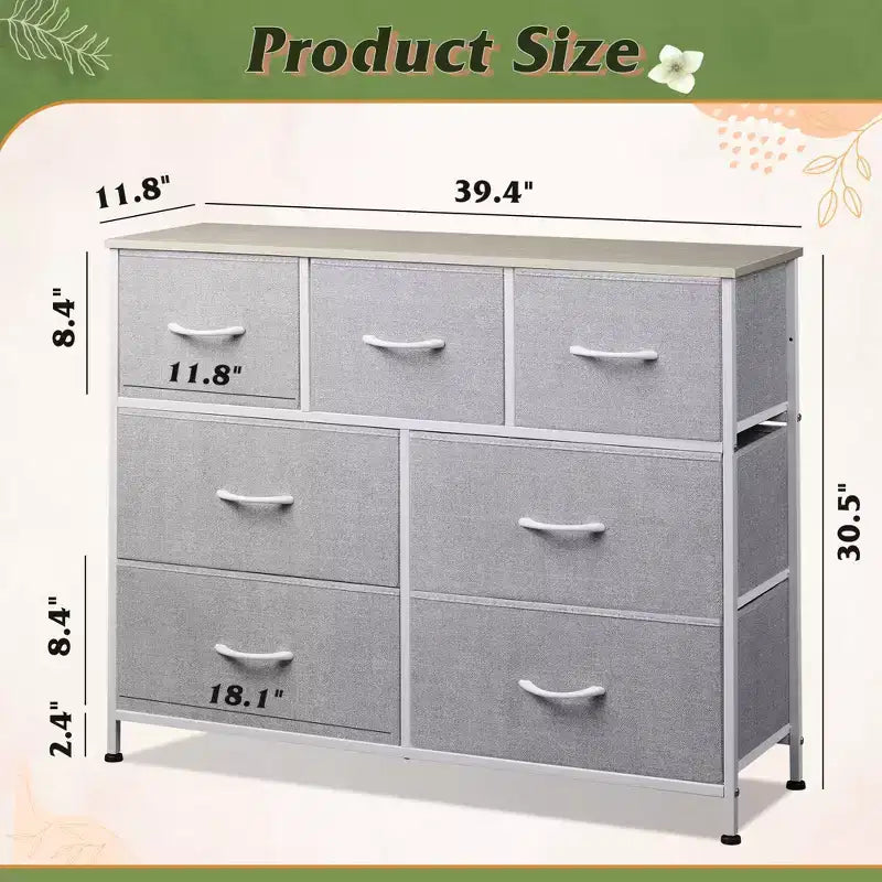 7 Drawer Dresser & TV Stand, Entertainment Center with Metal Frame, Media Console for 45 TVs, for Bedroom & Living Room