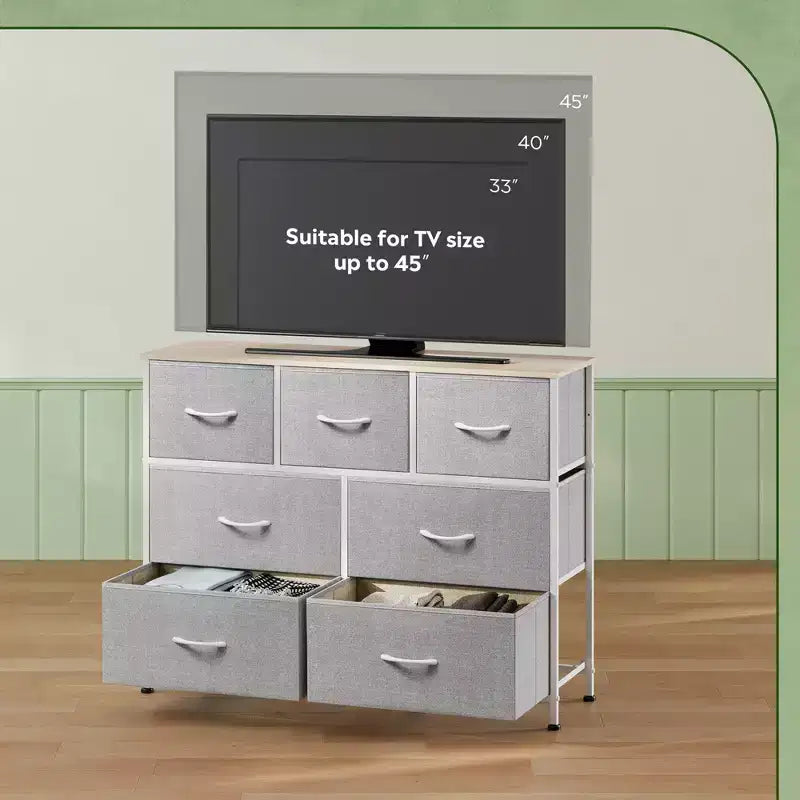 7 Drawer Dresser & TV Stand, Entertainment Center with Metal Frame, Media Console for 45 TVs, for Bedroom & Living Room