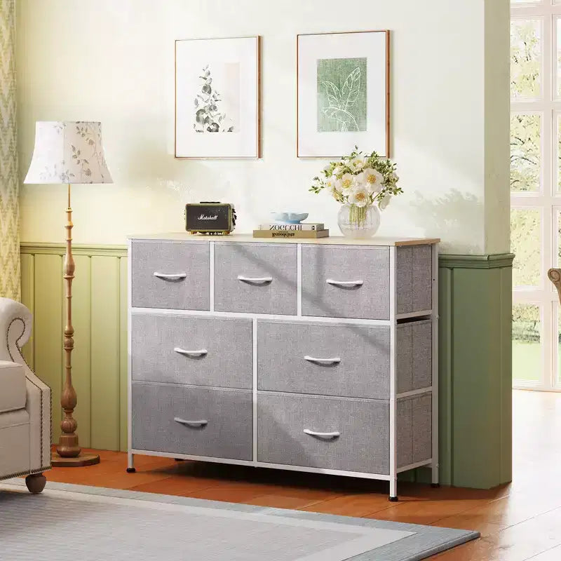 7 Drawer Dresser & TV Stand, Entertainment Center with Metal Frame, Media Console for 45 TVs, for Bedroom & Living Room