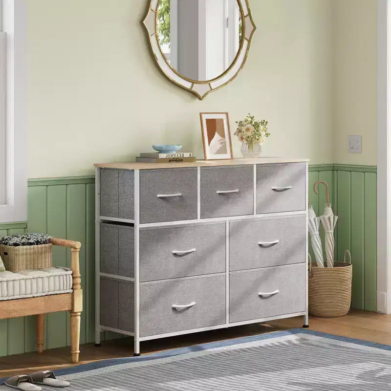 7 Drawer Dresser & TV Stand, Entertainment Center with Metal Frame, Media Console for 45 TVs, for Bedroom & Living Room