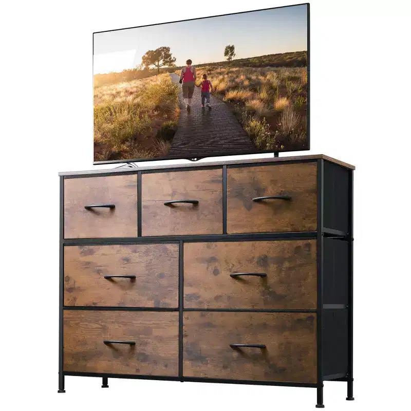 7 Drawer Dresser & TV Stand, Entertainment Center with Metal Frame, Media Console for 45 TVs, for Bedroom & Living Room