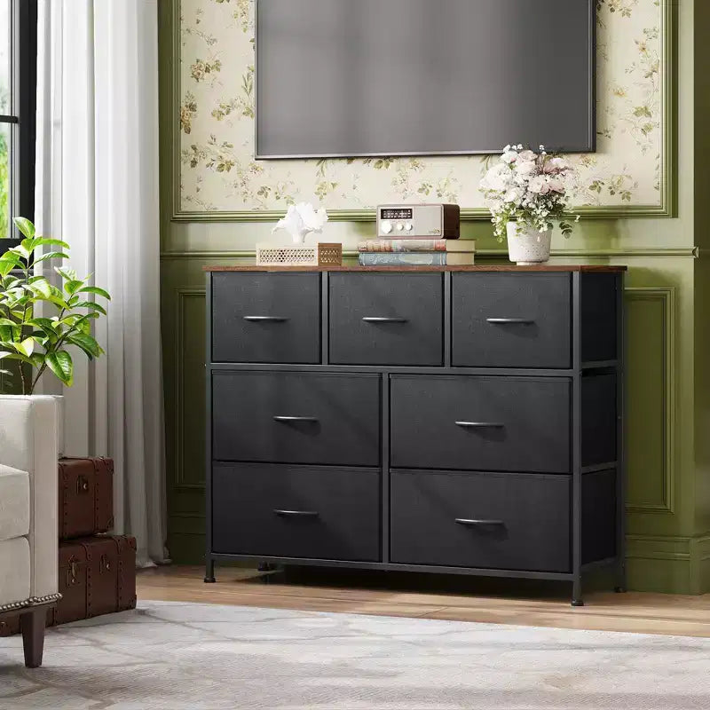 7 Drawer Dresser & TV Stand, Entertainment Center with Metal Frame, Media Console for 45 TVs, for Bedroom & Living Room