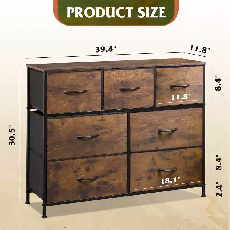 7 Drawer Dresser & TV Stand, Entertainment Center with Metal Frame, Media Console for 45 TVs, for Bedroom & Living Room