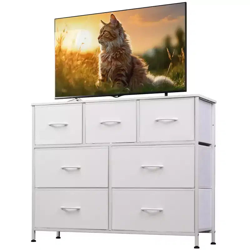 7 Drawer Dresser & TV Stand, Entertainment Center with Metal Frame, Media Console for 45 TVs, for Bedroom & Living Room