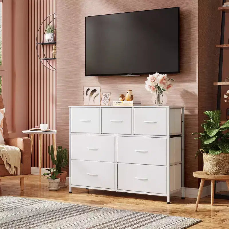 7 Drawer Dresser & TV Stand, Entertainment Center with Metal Frame, Media Console for 45 TVs, for Bedroom & Living Room
