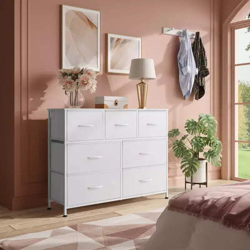7 Drawer Dresser & TV Stand, Entertainment Center with Metal Frame, Media Console for 45 TVs, for Bedroom & Living Room