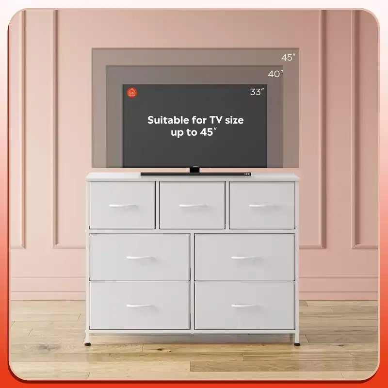 7 Drawer Dresser & TV Stand, Entertainment Center with Metal Frame, Media Console for 45 TVs, for Bedroom & Living Room