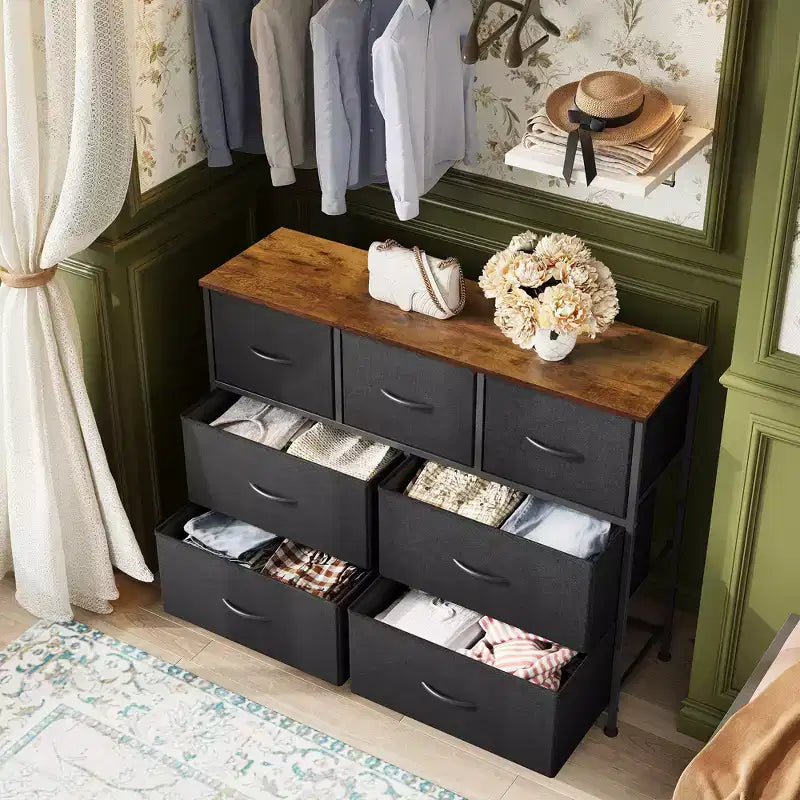 7 Drawer Dresser & TV Stand, Entertainment Center with Metal Frame, Media Console for 45 TVs, for Bedroom & Living Room