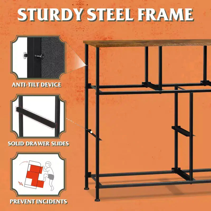 7 Drawer Dresser & TV Stand, Entertainment Center with Metal Frame, Media Console for 45 TVs, for Bedroom & Living Room