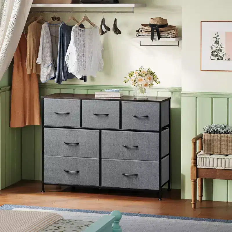 7 Drawer Dresser & TV Stand, Entertainment Center with Metal Frame, Media Console for 45 TVs, for Bedroom & Living Room