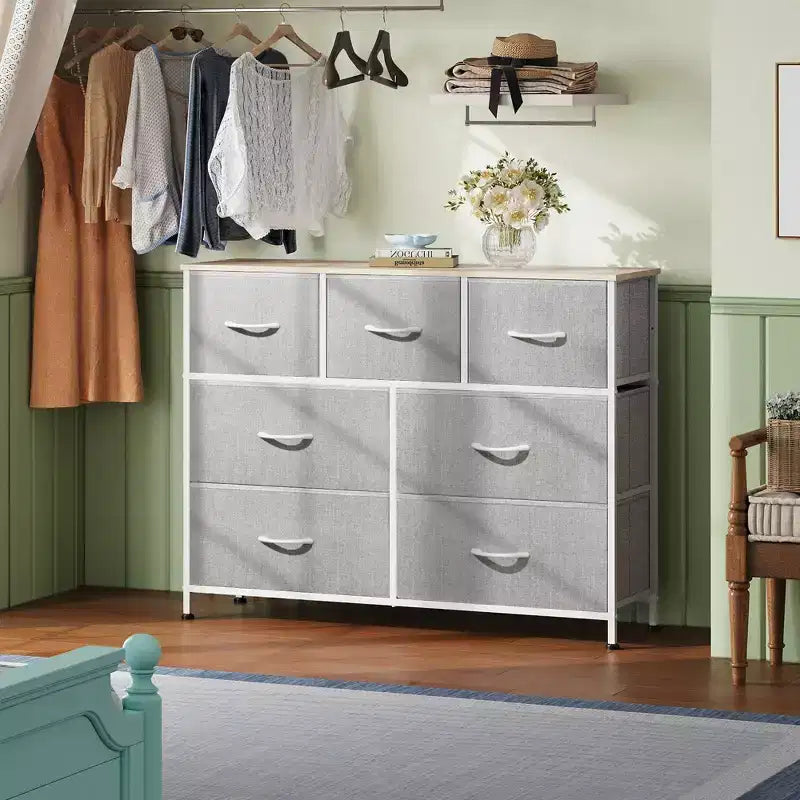 7 Drawer Dresser & TV Stand, Entertainment Center with Metal Frame, Media Console for 45 TVs, for Bedroom & Living Room