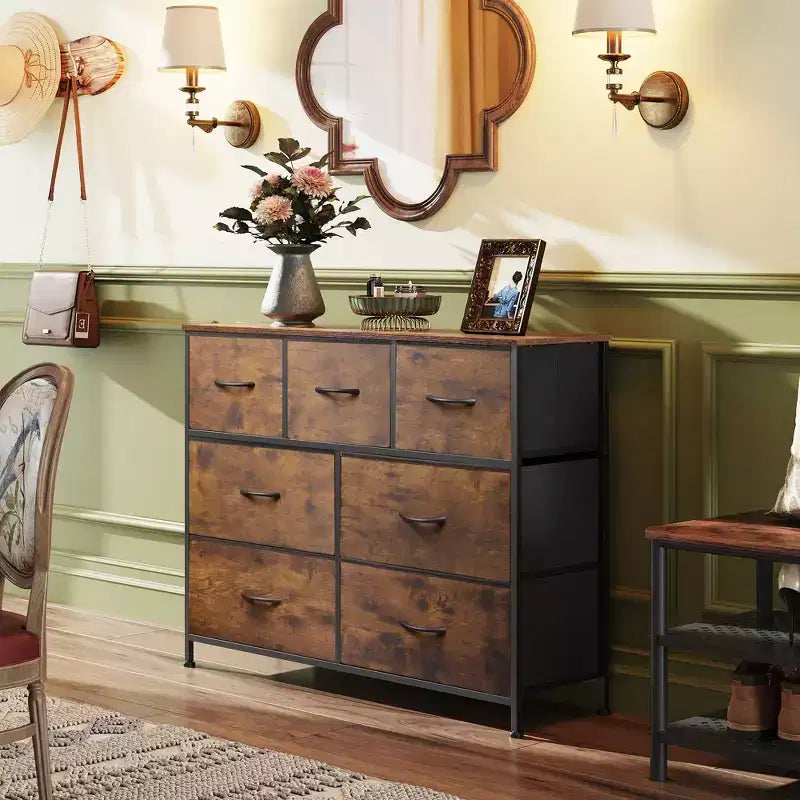 7 Drawer Dresser & TV Stand, Entertainment Center with Metal Frame, Media Console for 45 TVs, for Bedroom & Living Room