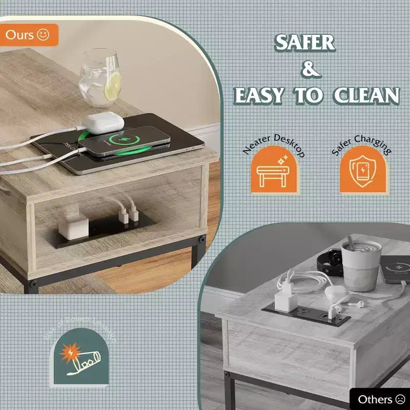 Narrow Side Table with 2 USB Ports and 2 Outlets, with Drawer, End Stand with Charging Station for Living Room, Bedroom