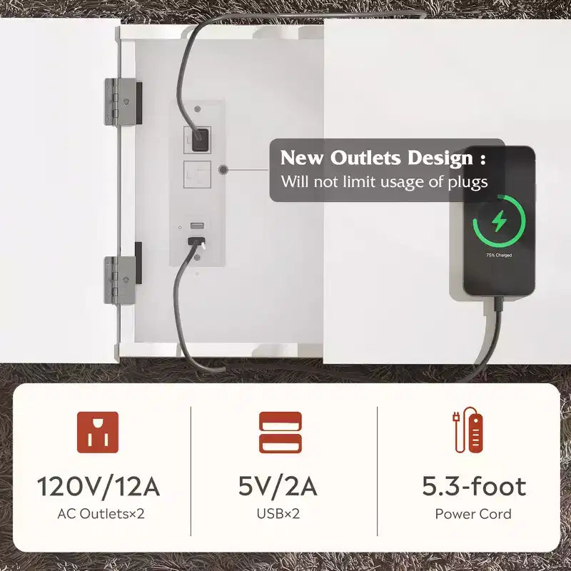 Narrow Side Table with 2 USB Ports and 2 Outlets, with Drawer, End Stand with Charging Station for Living Room, Bedroom