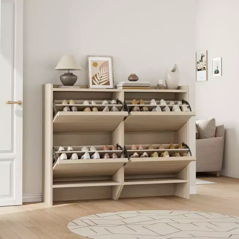 Shoe Cabinet with 4 Flip Drawers, Wooden Shoe Organizer Cabinet with Adjustable Shelf, Shoe Storage for Entryway, Shoe Cabinet Living Room, Natural