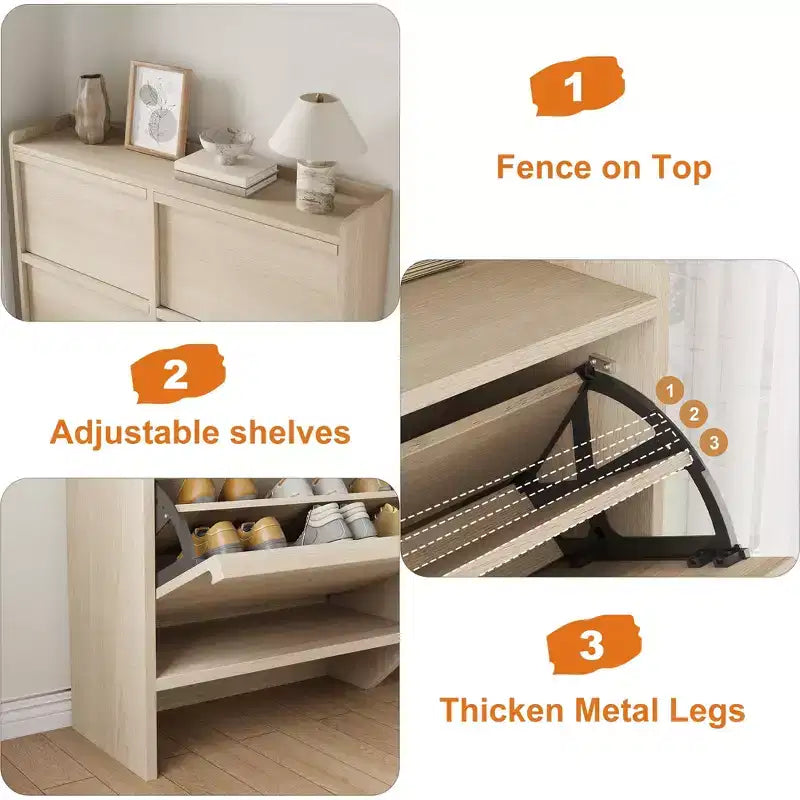 Shoe Cabinet with 4 Flip Drawers, Wooden Shoe Organizer Cabinet with Adjustable Shelf, Shoe Storage for Entryway, Shoe Cabinet Living Room, Natural