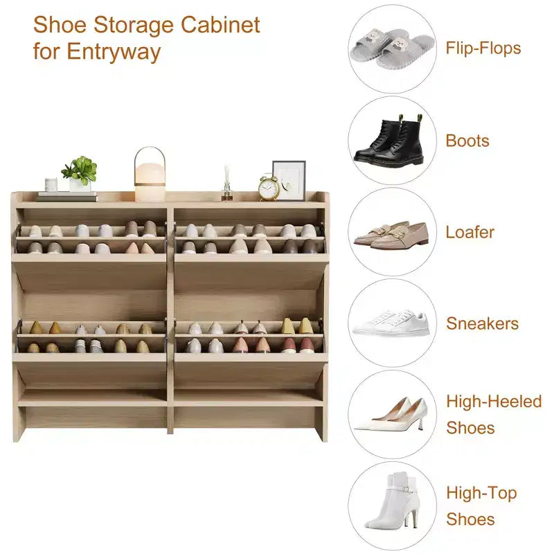 Shoe Cabinet with 4 Flip Drawers, Wooden Shoe Organizer Cabinet with Adjustable Shelf, Shoe Storage for Entryway, Shoe Cabinet Living Room, Natural