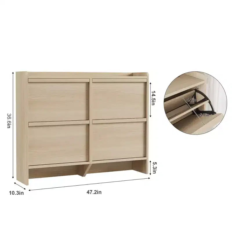 Shoe Cabinet with 4 Flip Drawers, Wooden Shoe Organizer Cabinet with Adjustable Shelf, Shoe Storage for Entryway, Shoe Cabinet Living Room, Natural