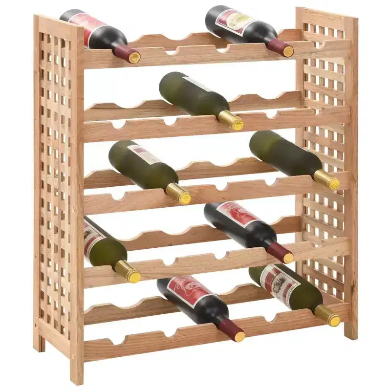 Solid Walnut Wood Wine Rack - Freestanding 25-Bottle Holder, 5-Tier Storage, Elegant Shelving for Home Bar/Dining Area