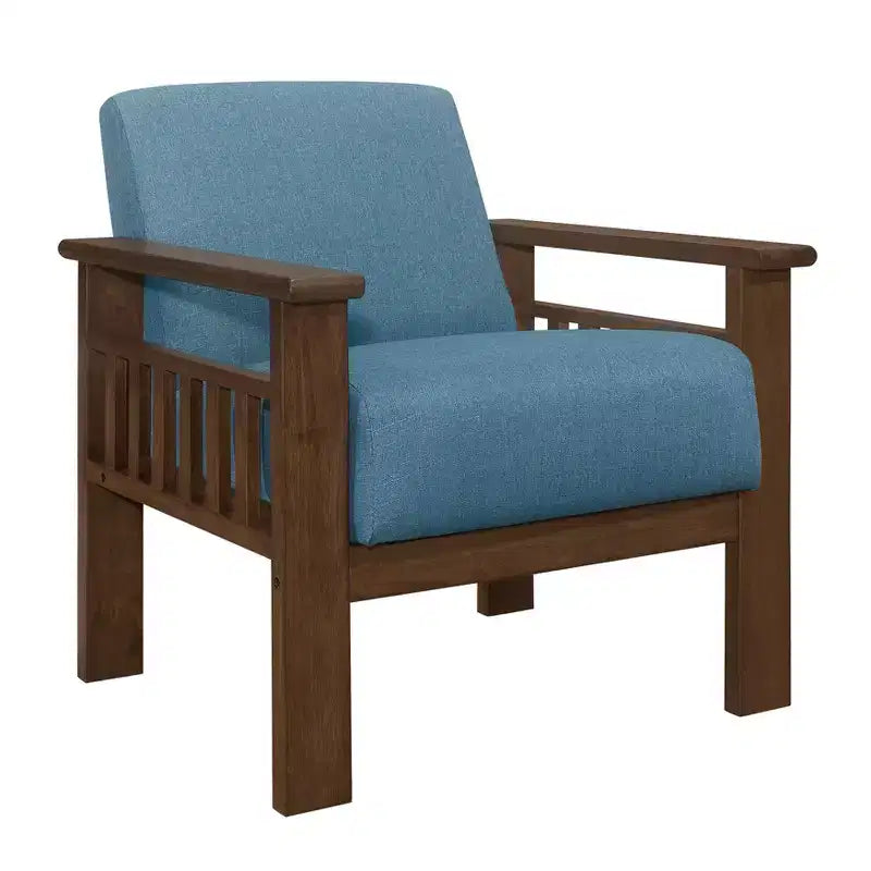 Accent Chair 1pc Living Room Chair with Fabric Upholstered Walnut Finish Wood Armchair Reading Leisure Chair with Padded Seat and Back