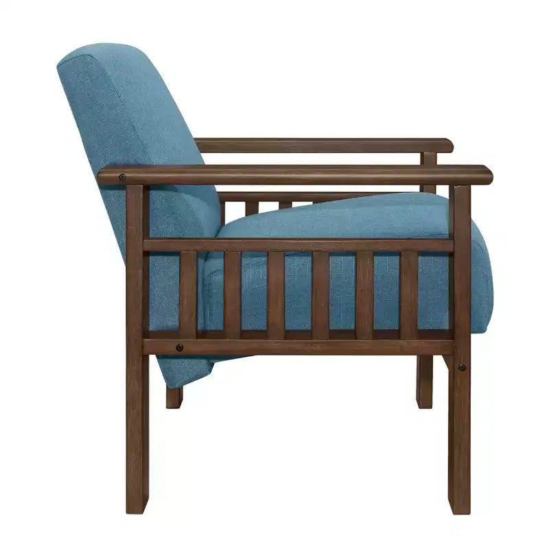 Accent Chair 1pc Living Room Chair with Fabric Upholstered Walnut Finish Wood Armchair Reading Leisure Chair with Padded Seat and Back