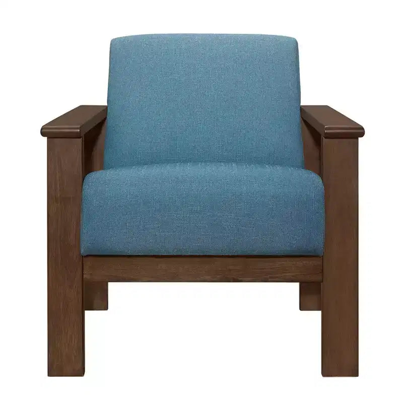 Accent Chair 1pc Living Room Chair with Fabric Upholstered Walnut Finish Wood Armchair Reading Leisure Chair with Padded Seat and Back