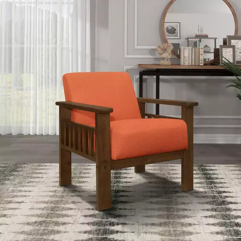 Accent Chair 1pc Living Room Chair with Fabric Upholstered Walnut Finish Wood Armchair Reading Leisure Chair with Padded Seat and Back