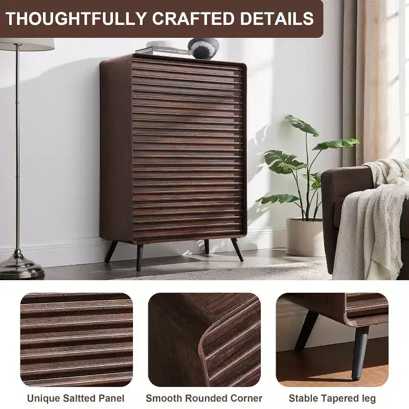 Comò a 5 cassetti, cassettiera alta 122 cm in legno scanalato stile moderno di metà secolo con gambe affusolate per camera da letto, soggiorno, corridoio e ripostiglio