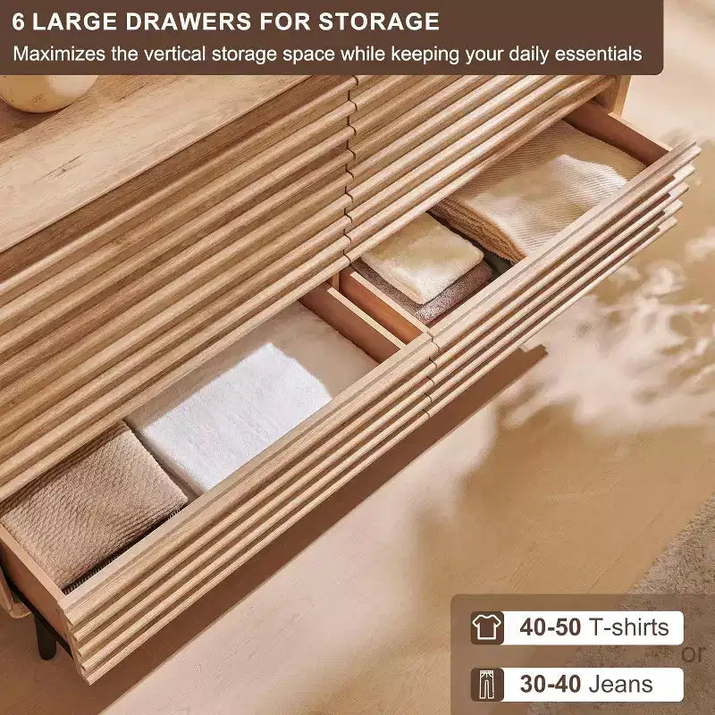 Comò a 5 cassetti, cassettiera alta 122 cm in legno scanalato stile moderno di metà secolo con gambe affusolate per camera da letto, soggiorno, corridoio e ripostiglio
