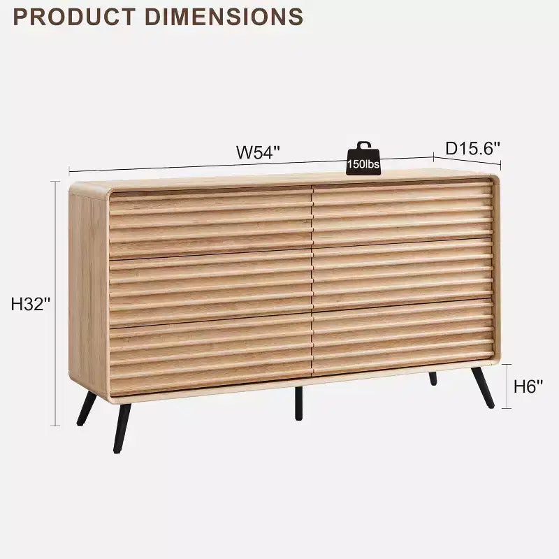 Comò a 5 cassetti, cassettiera alta 122 cm in legno scanalato stile moderno di metà secolo con gambe affusolate per camera da letto, soggiorno, corridoio e ripostiglio
