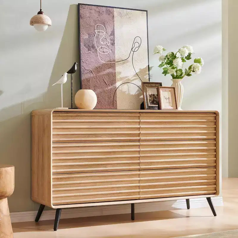 Comò a 5 cassetti, cassettiera alta 122 cm in legno scanalato stile moderno di metà secolo con gambe affusolate per camera da letto, soggiorno, corridoio e ripostiglio