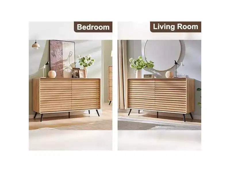 Comò a 5 cassetti, cassettiera alta 122 cm in legno scanalato stile moderno di metà secolo con gambe affusolate per camera da letto, soggiorno, corridoio e ripostiglio